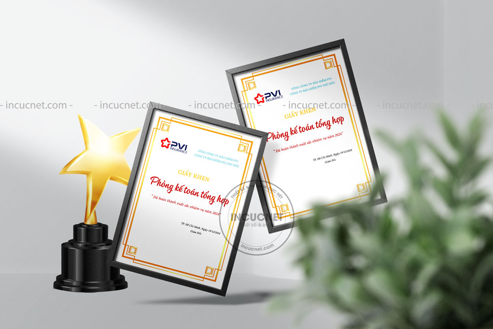 Mẫu bằng khen đóng khung kính đẹp