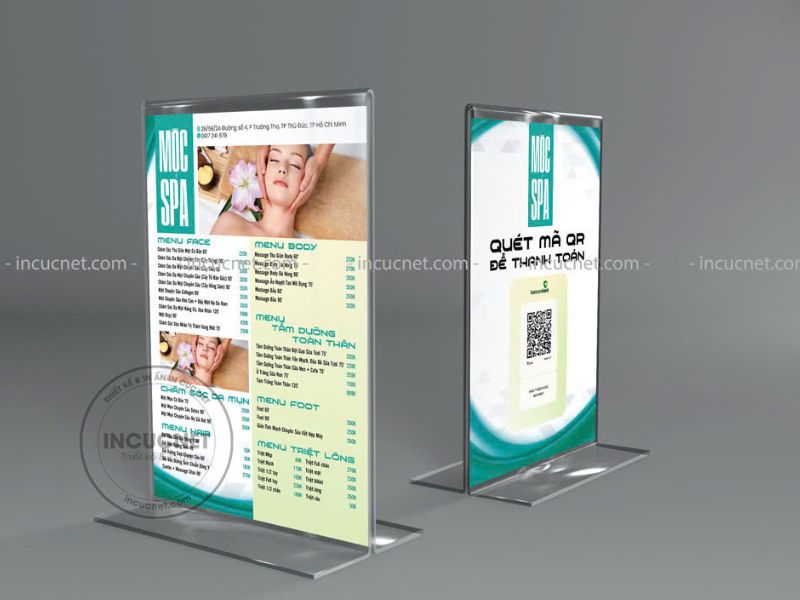 menu spa để bàn chất liệu sang trọng