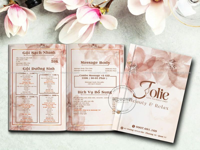 menu spa với thiết kế nhẹ nhàng