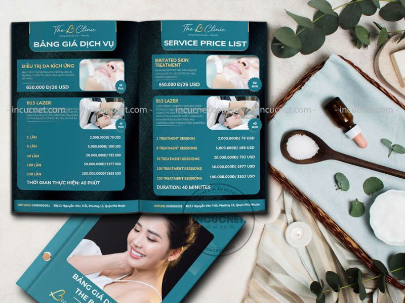 print menu spa chất bìa cứng đóng ốc