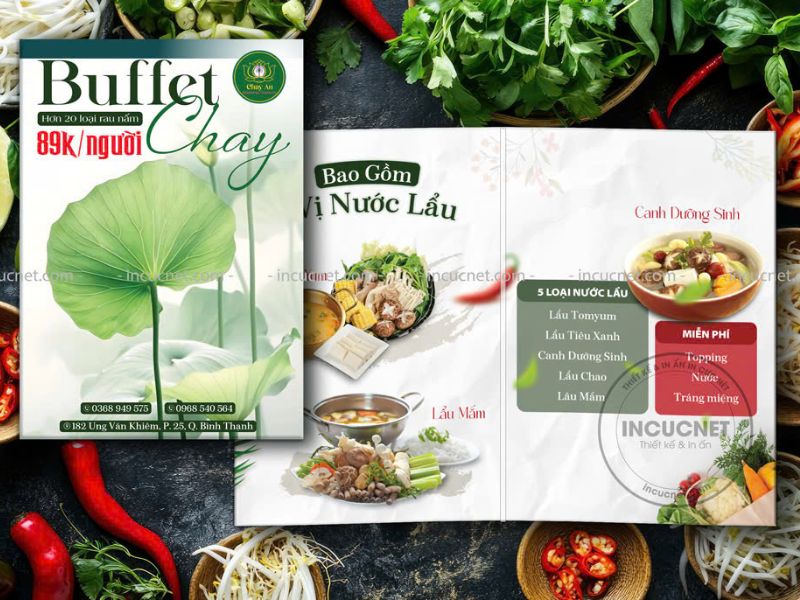 menu gập đôi quán buffet chay