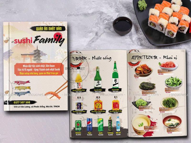 menu nhà hàng nhật bản với những món ăn hấp dẫn