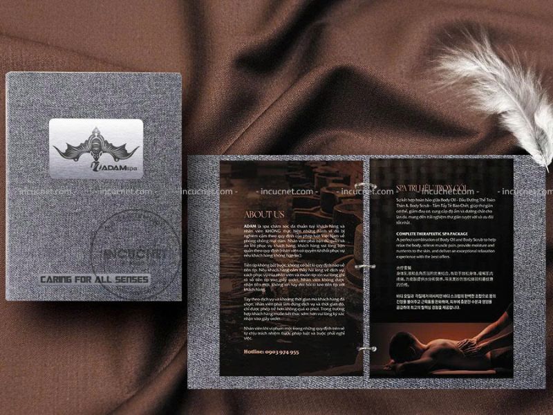 menu spa bìa vải khắc laser logo ấn tượng