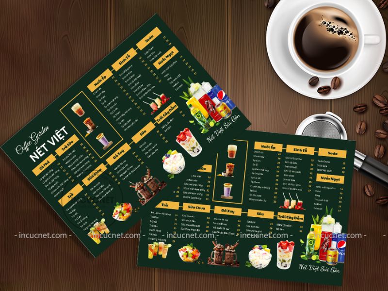 menu bảng cà phê 1 mặt
