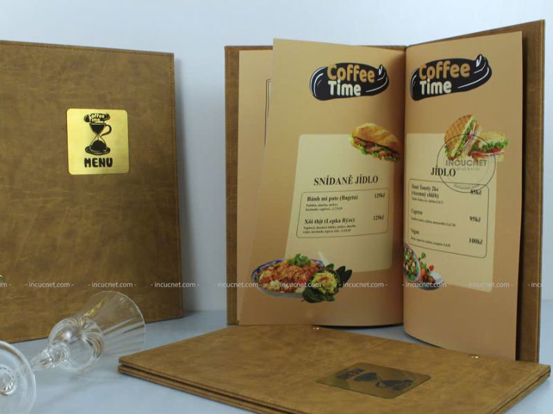 menu quán cà phê bìa da