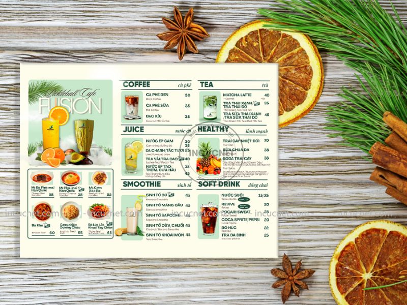 thiết kế menu quán cà phê