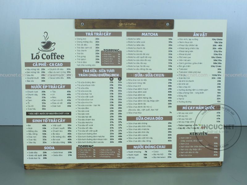 menu gỗ để bàn