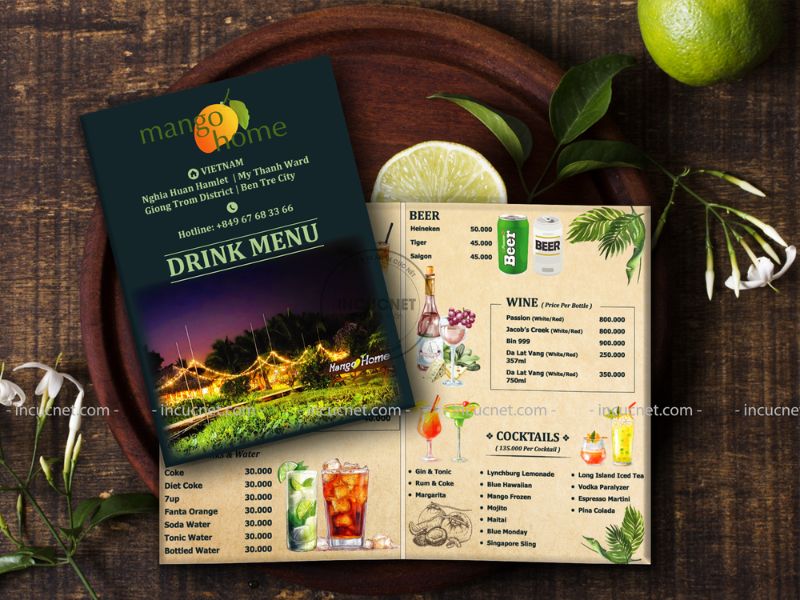 thiết kế menu thức uống