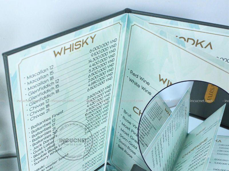 menu quán bar thiết kế đơn giản sang trọng