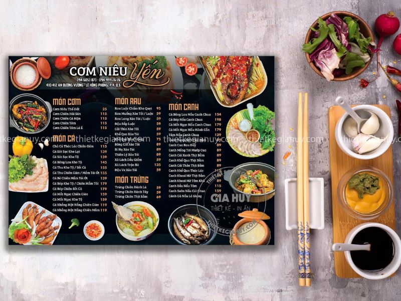 menu cơm niêu mẫu thiết kế danh mục món ăn phong phú