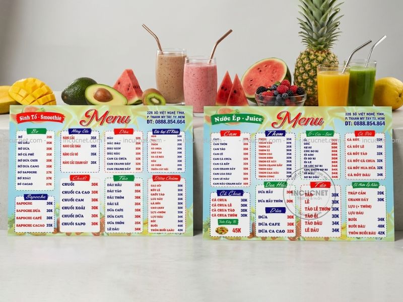 in menu đồ ăn đồ uống tại hcm