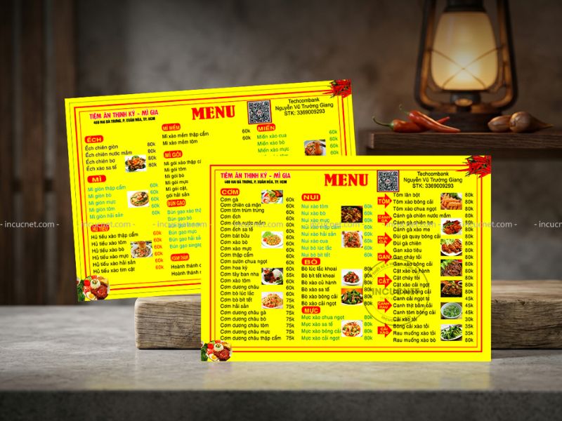 menu màu vàng đỏ truyền thống chuẩn vị hoa