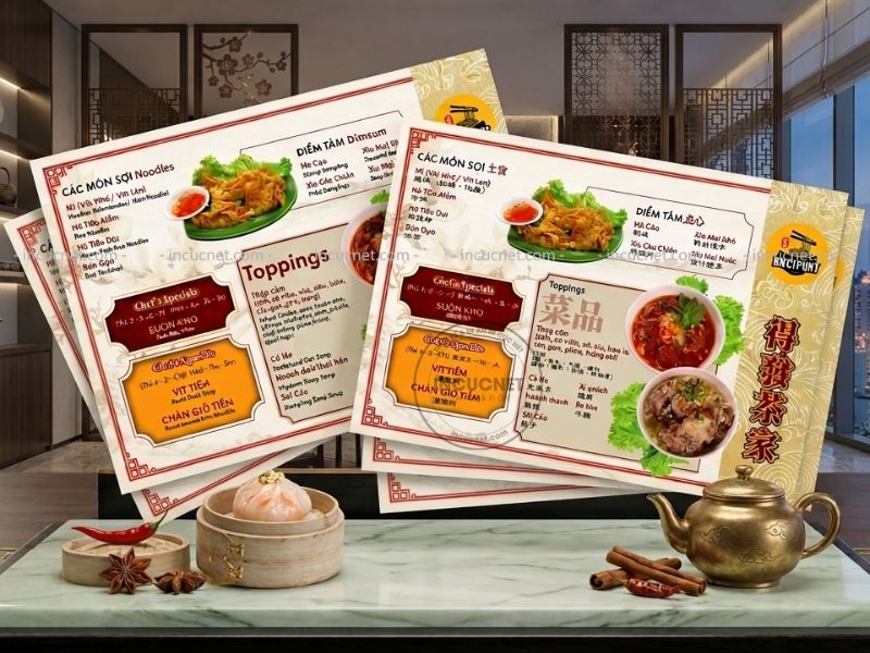 menu nhà hàng trung hoa với hình ảnh chân thực và bắt mắt