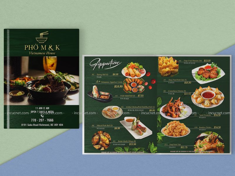 menu quán phở thiết kế chuyên nghiệp