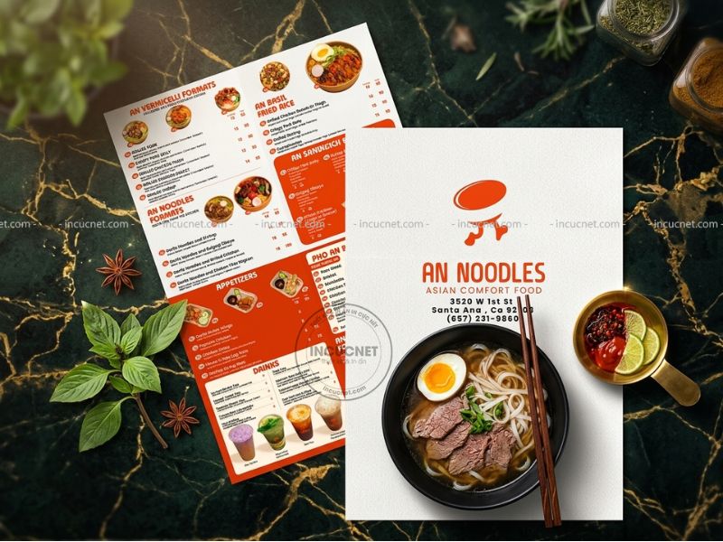 menu với thiết kế tối giản hiện đại sử dụng tông màu cam trắng